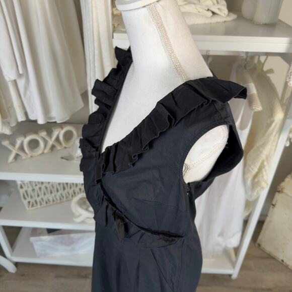 Ann Taylor Loft sz. 8 little black cotton dress ruffle summer, side zip #3805 - Picture 5 of 7